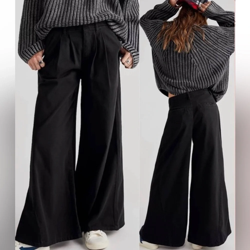Free People Light as Spring Pleated High Rise Wide Leg Slouchy Trouser Pants